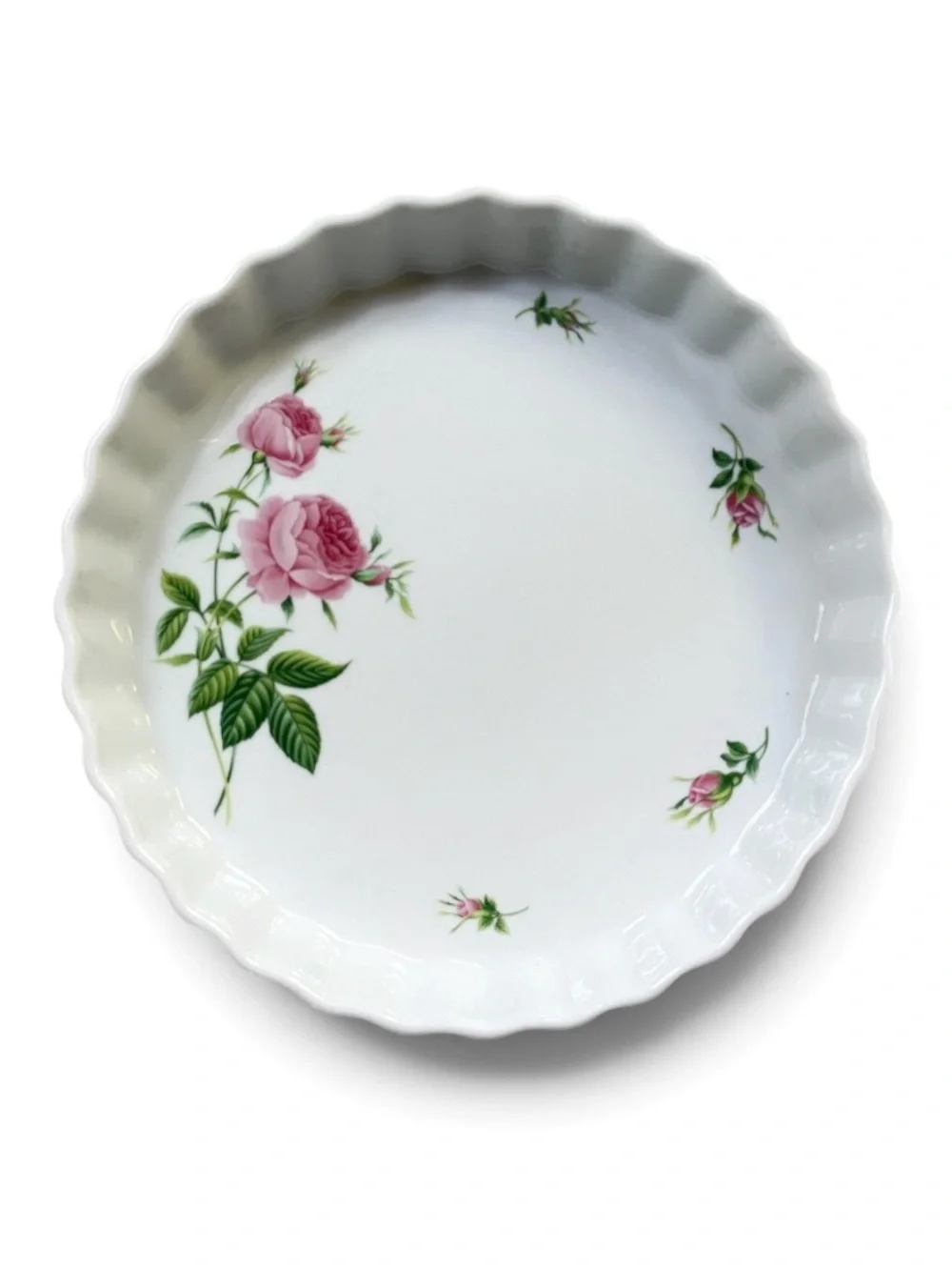 Christineholm Porcelain Rose Pattern Quiche Tart Pie Plate Baking Dish, 9.5”